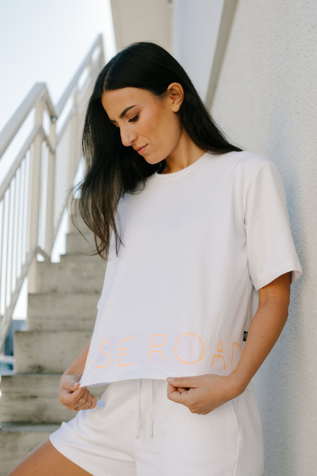 Cropped Tee | White with Peach Logo
