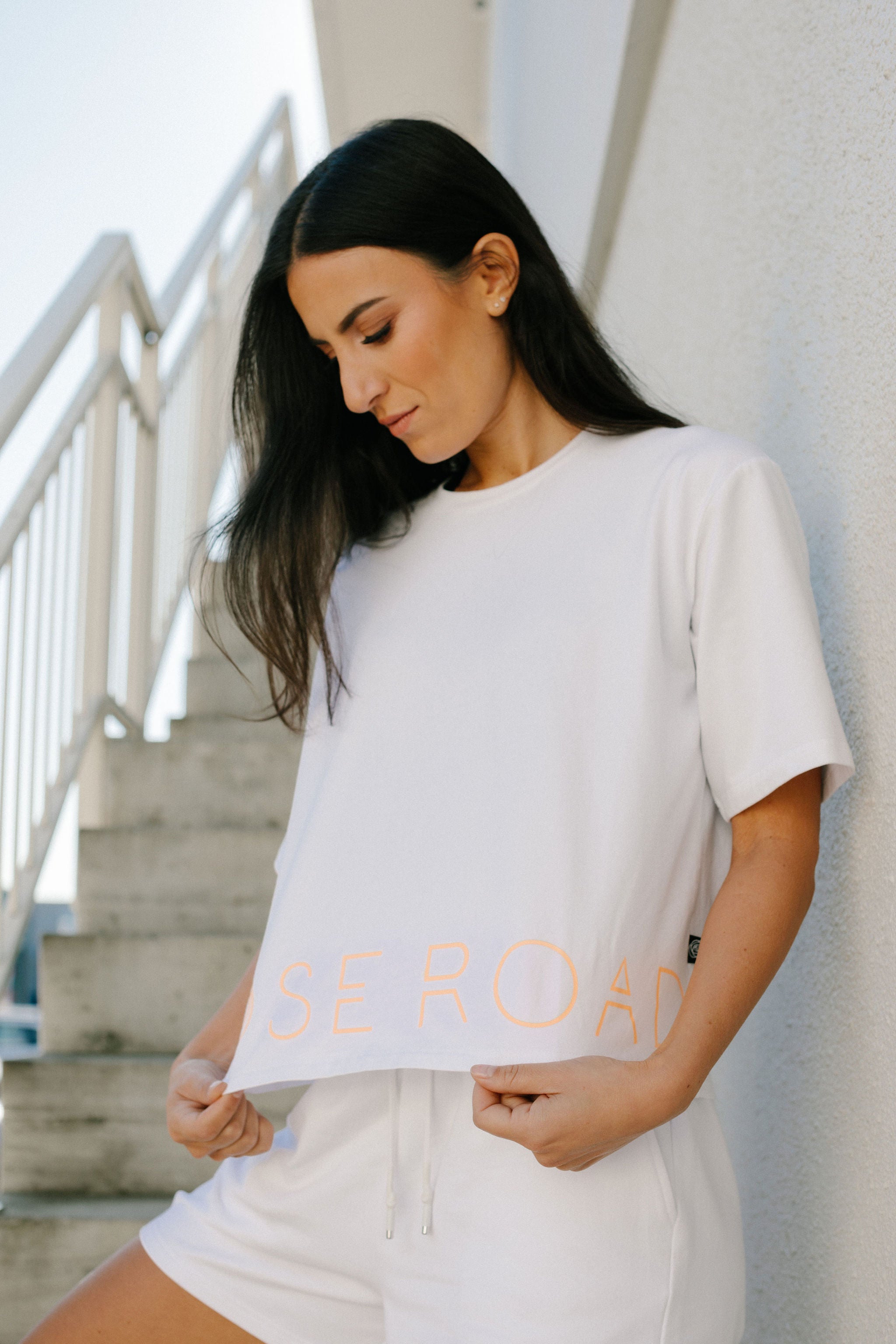 Cropped Tee | White with Peach Logo