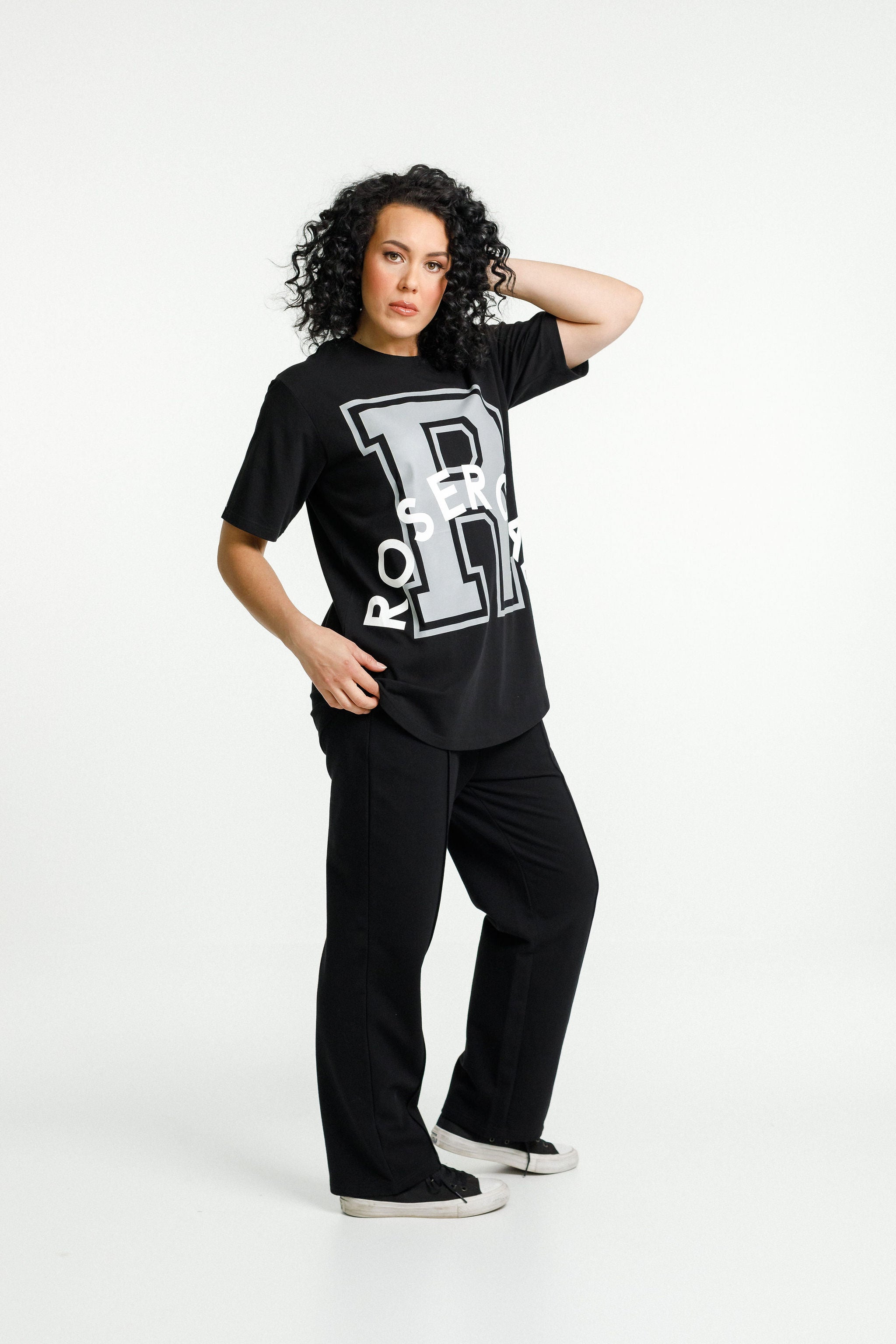 Boyfriend Tee | Black with Varsity Print