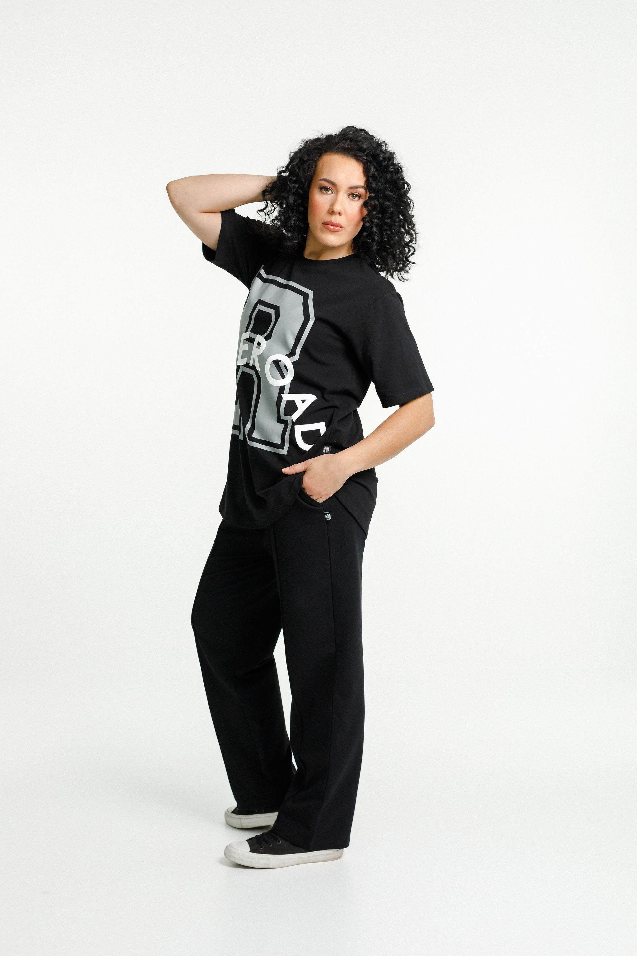 Boyfriend Tee | Black with Varsity Print