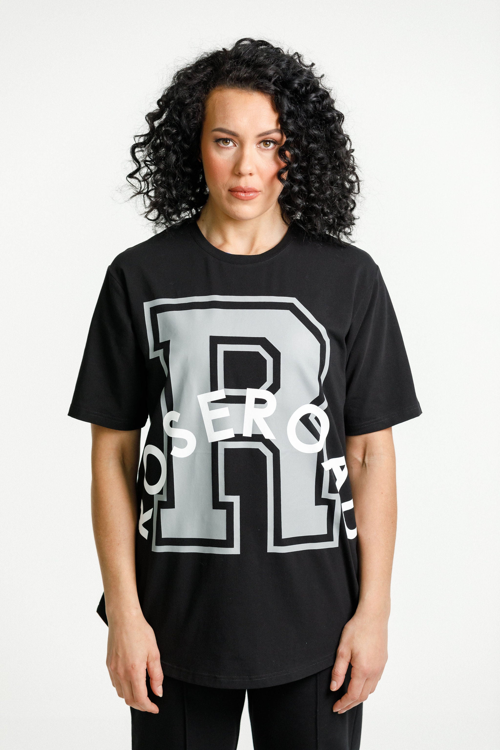 Boyfriend Tee | Black with Varsity Print