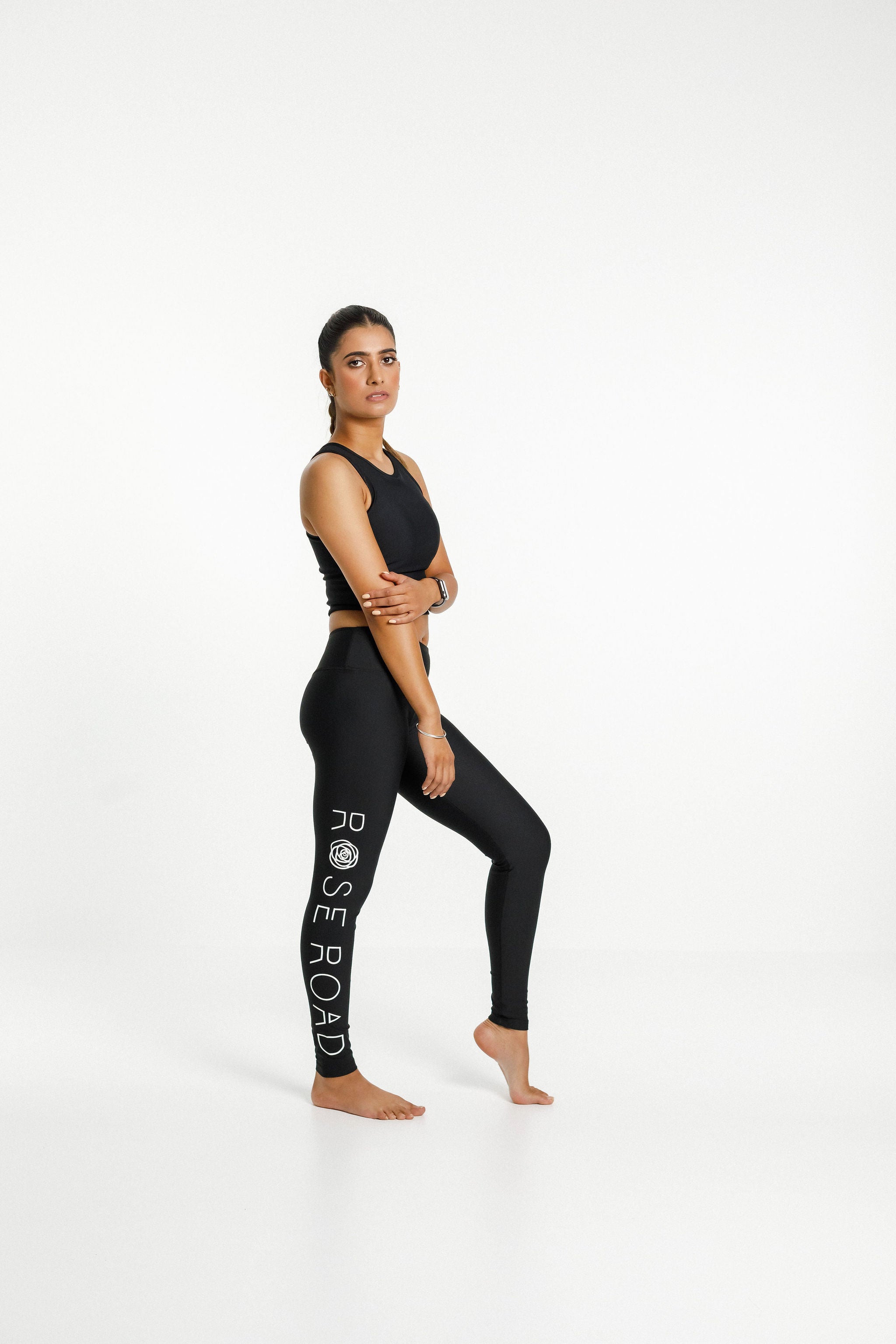 Drawstring Leggings | Black with White Logo