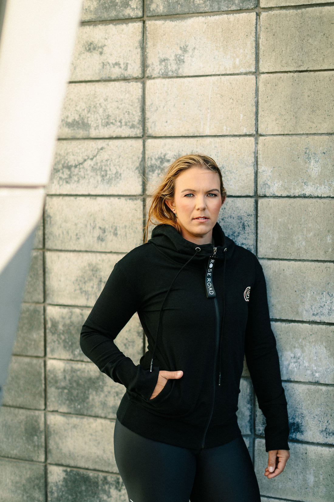 Zip Up Hoodie | Black with Rose Gold Badge & Logo on Back