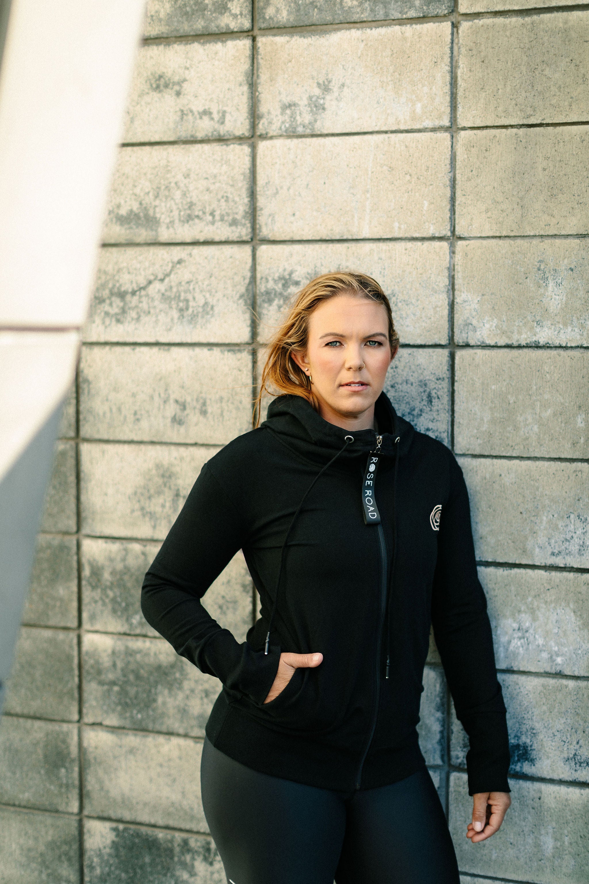 Zip Up Hoodie | Black with Rose Gold Badge & Logo on Back