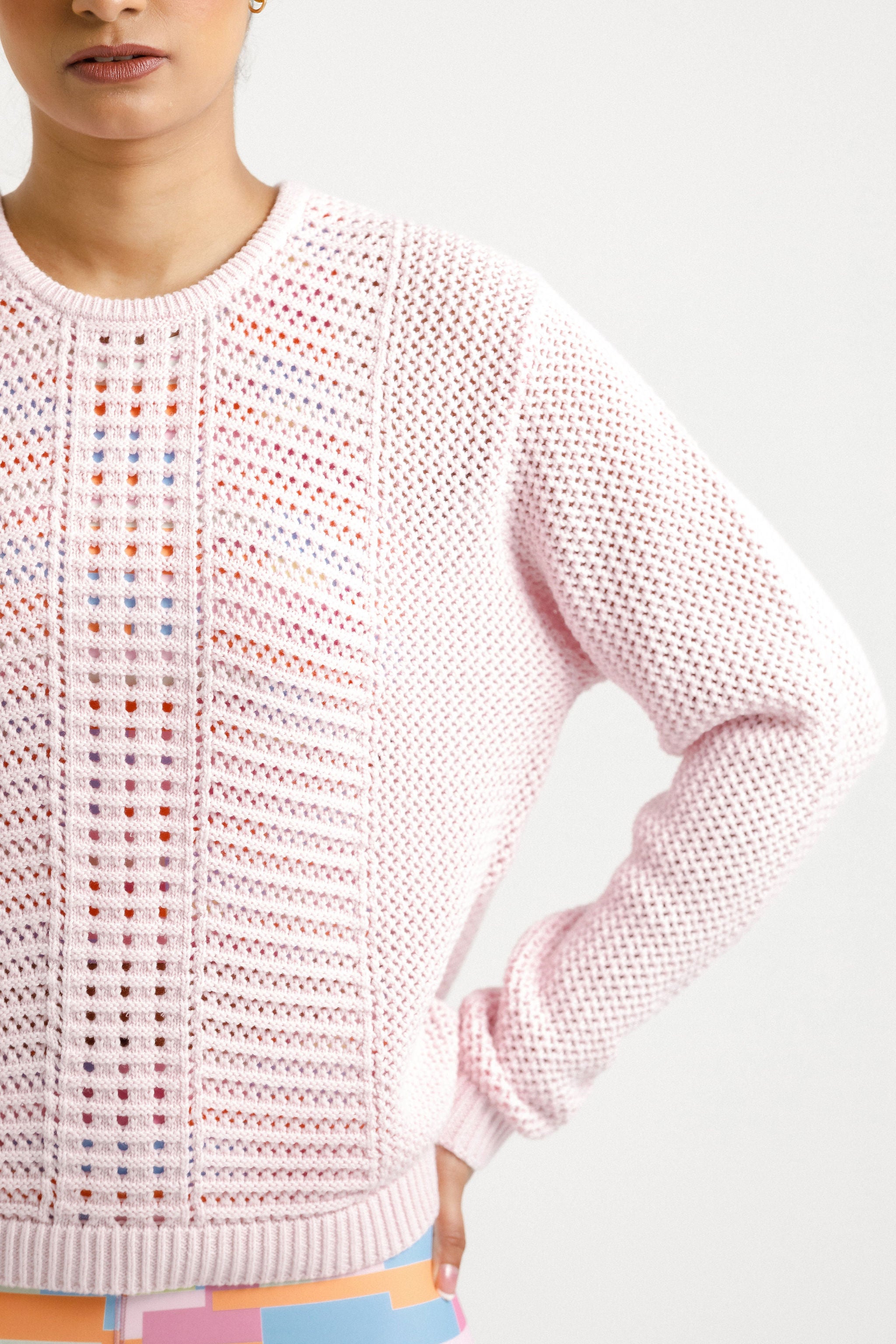 Crochet Long Sleeve Tee | Pastel Pink