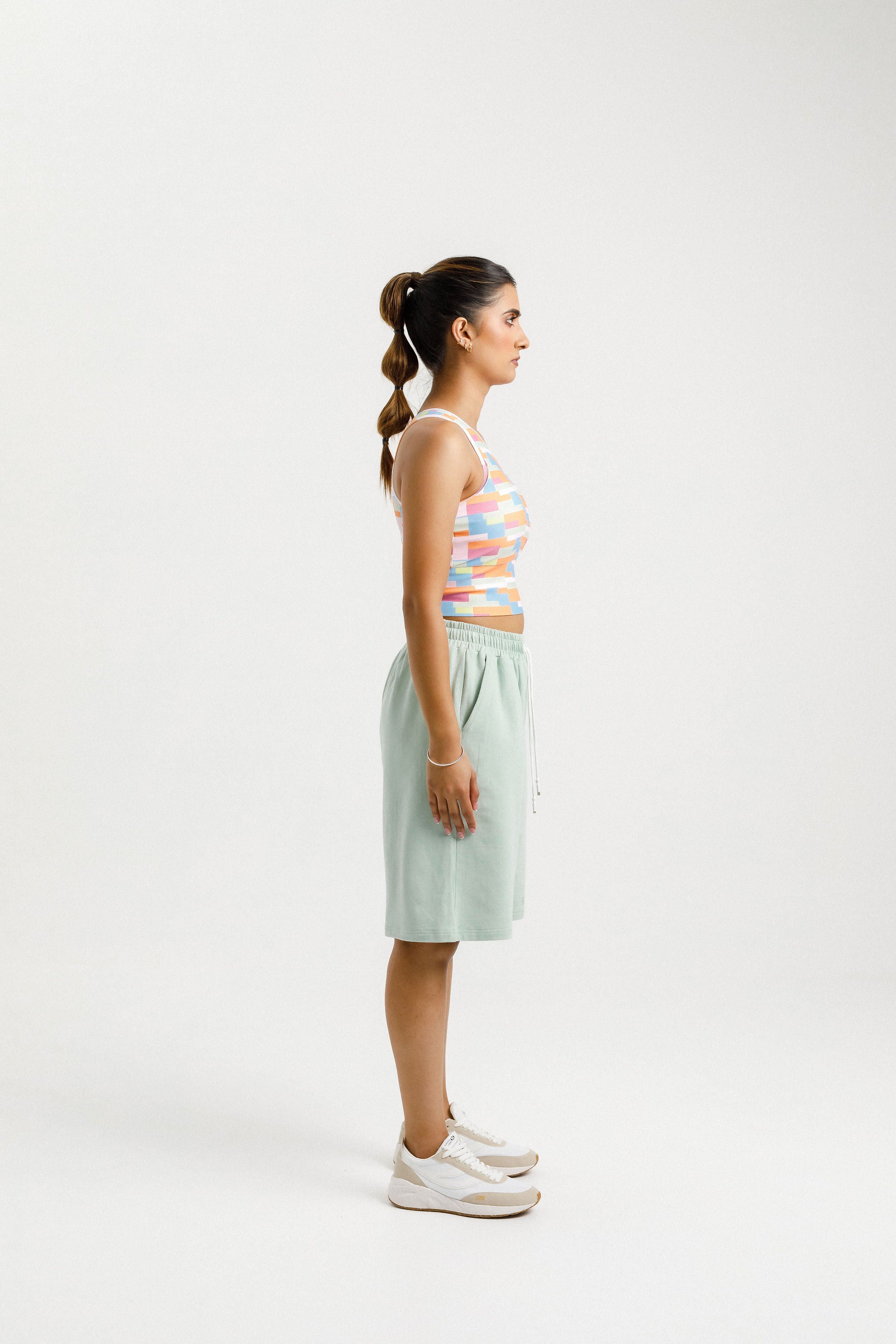 Long Sweat Shorts | Seafoam with Mirror Print