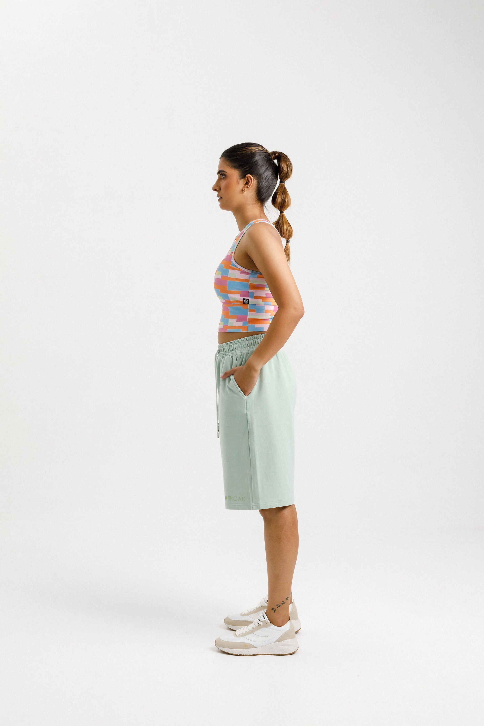 Long Sweat Shorts | Seafoam with Mirror Print