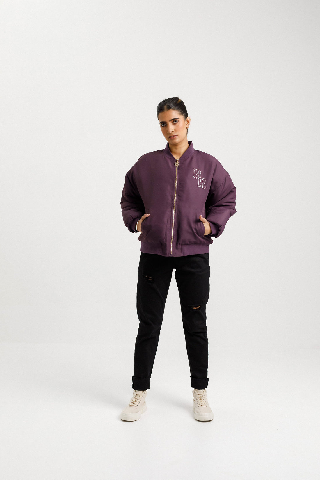 Varsity Bomber Jacket | Plum