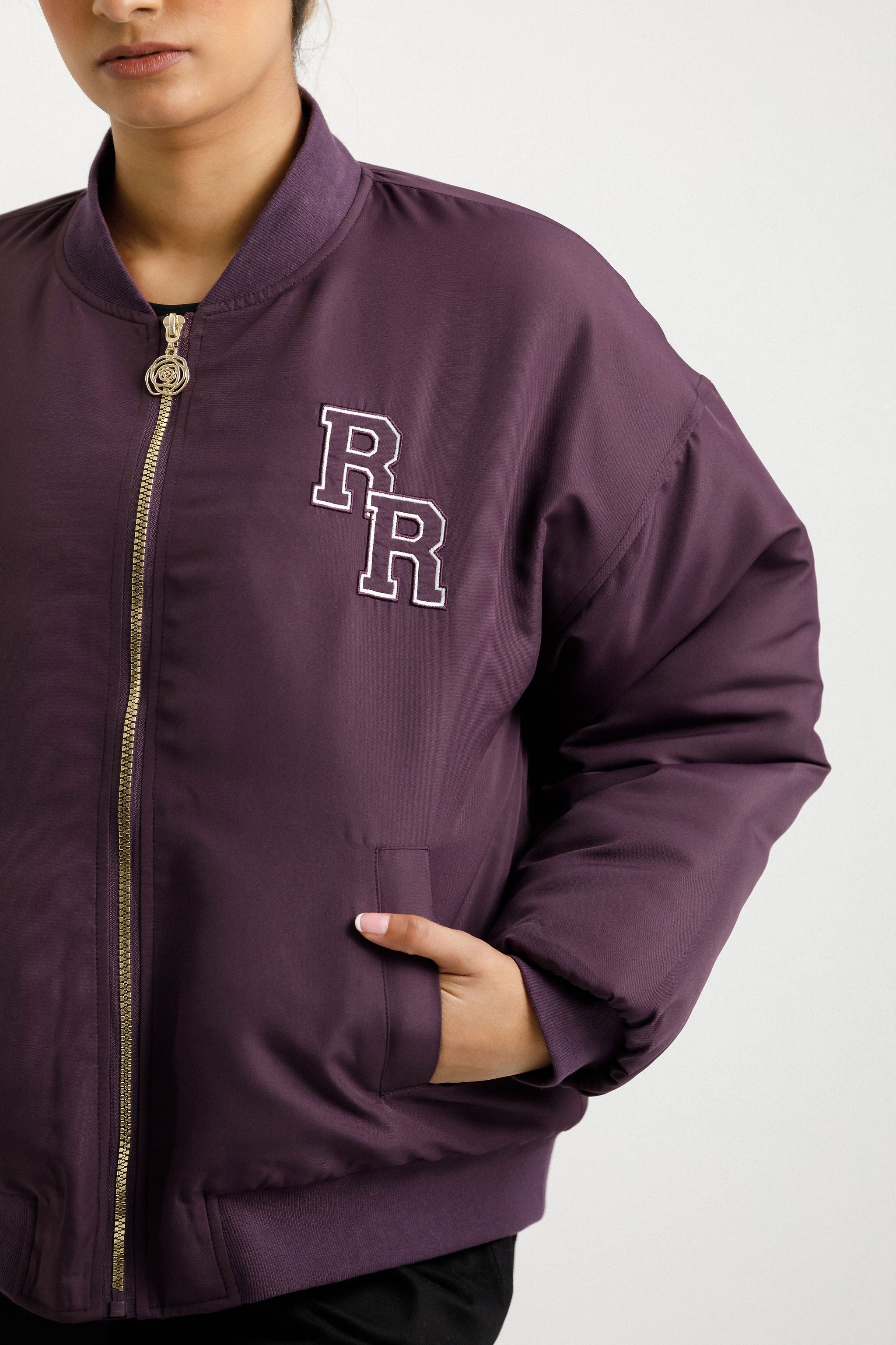 Varsity Bomber Jacket | Plum