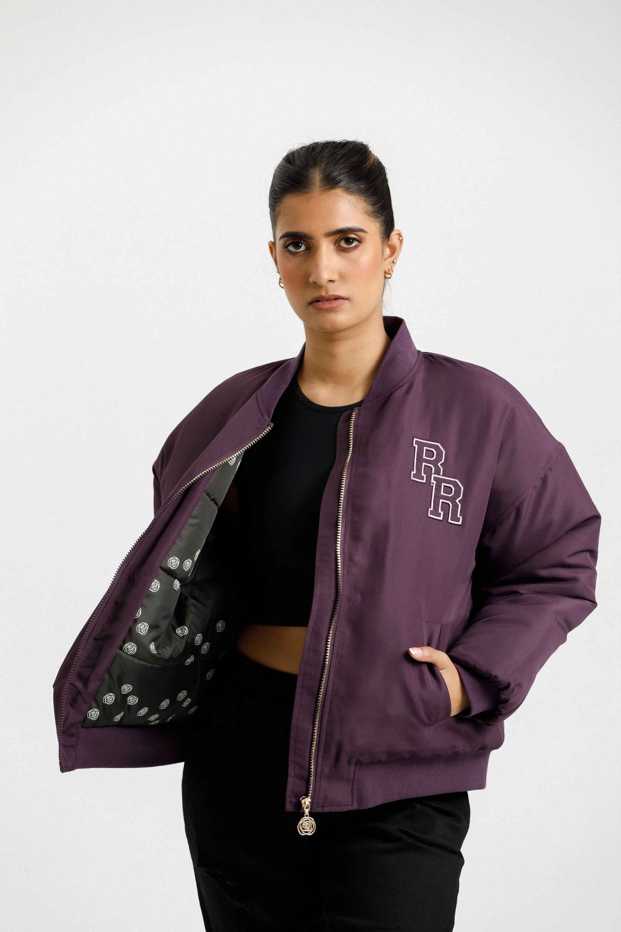 Varsity Bomber Jacket | Plum