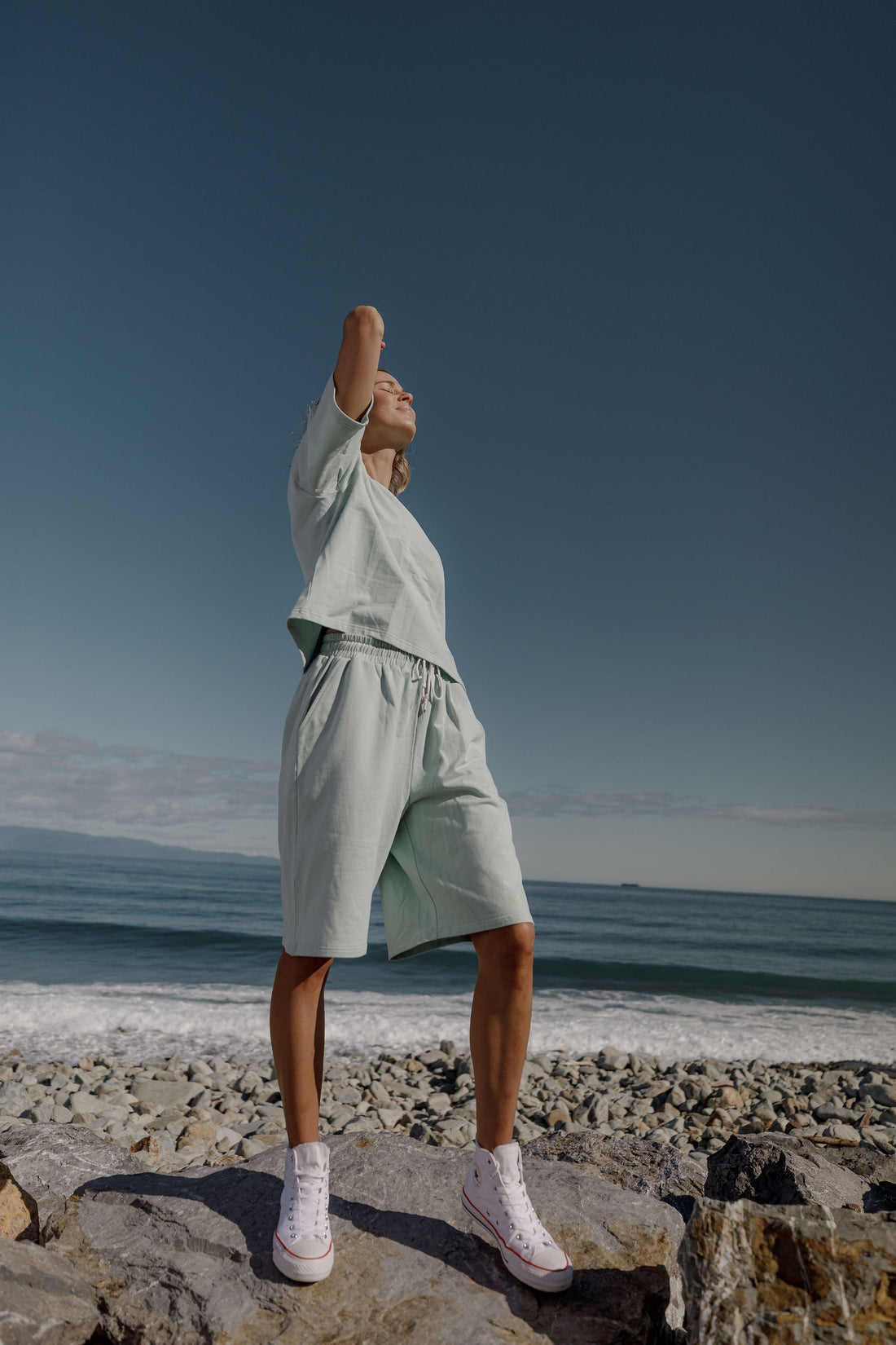 Long Sweat Shorts | Seafoam with Mirror Print