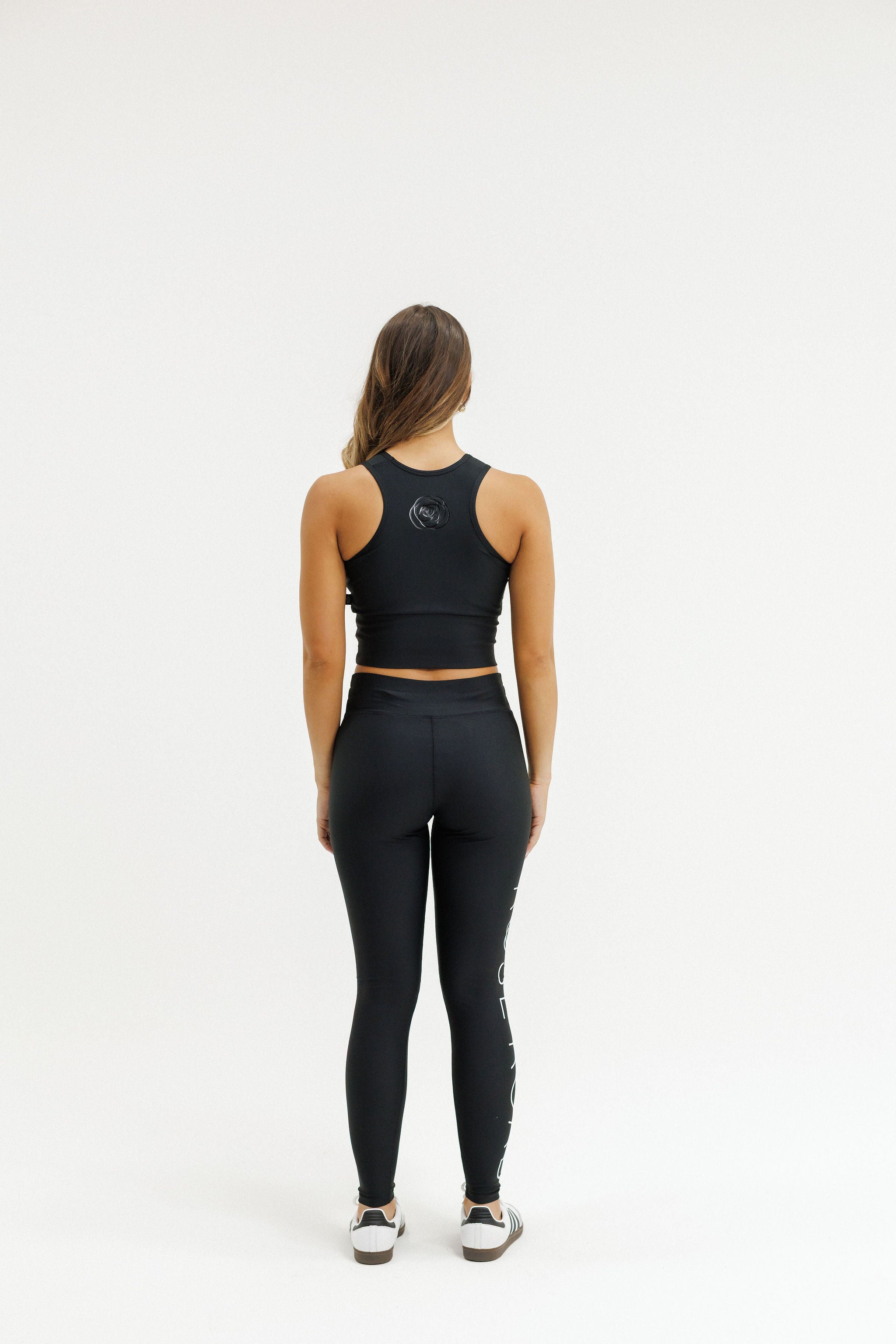 Drawstring Leggings | Black with White Logo