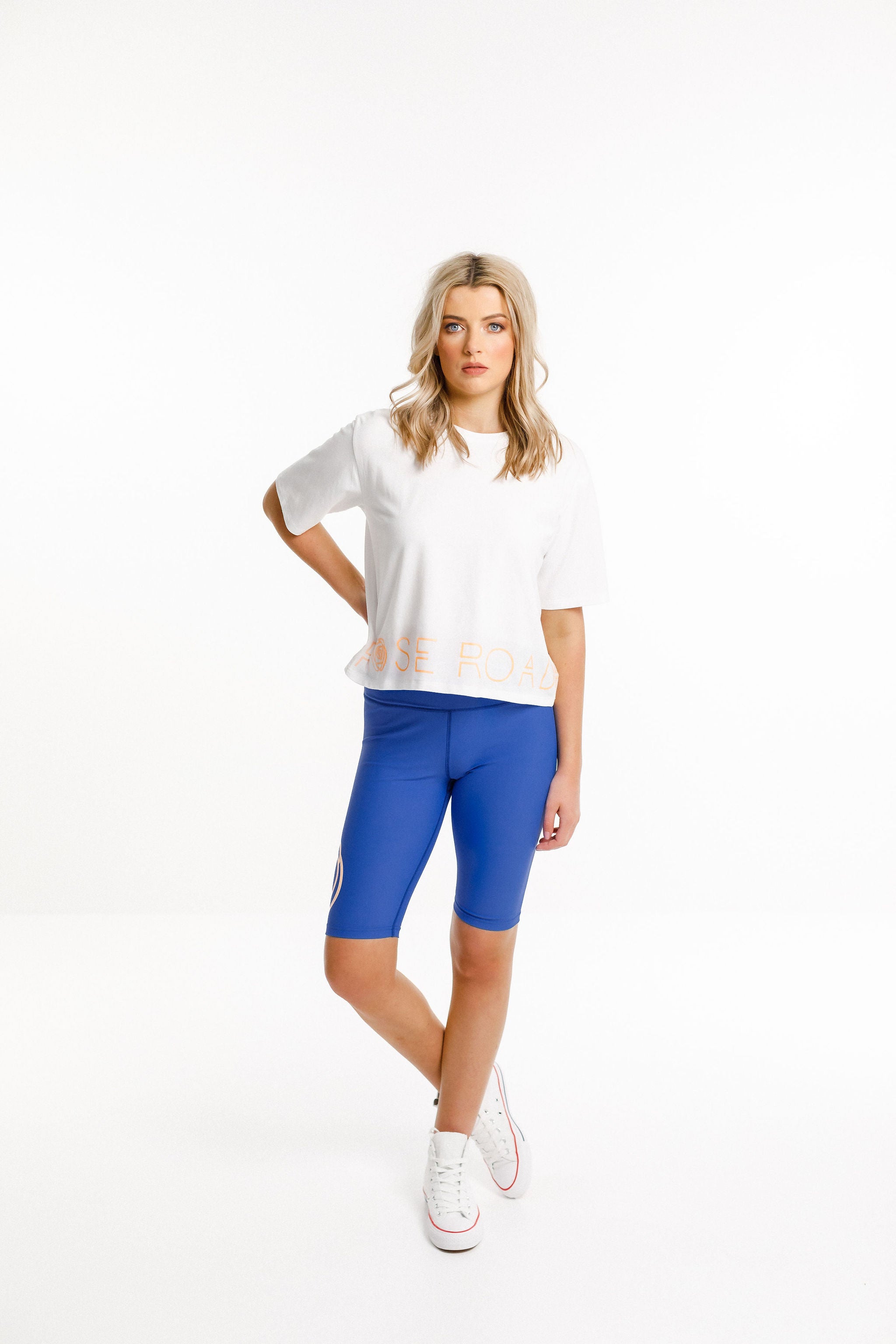 Cropped Tee | White with Peach Logo