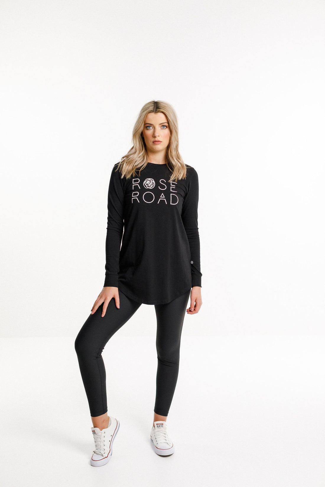 Harper Long Sleeve Tee | Black with Logo