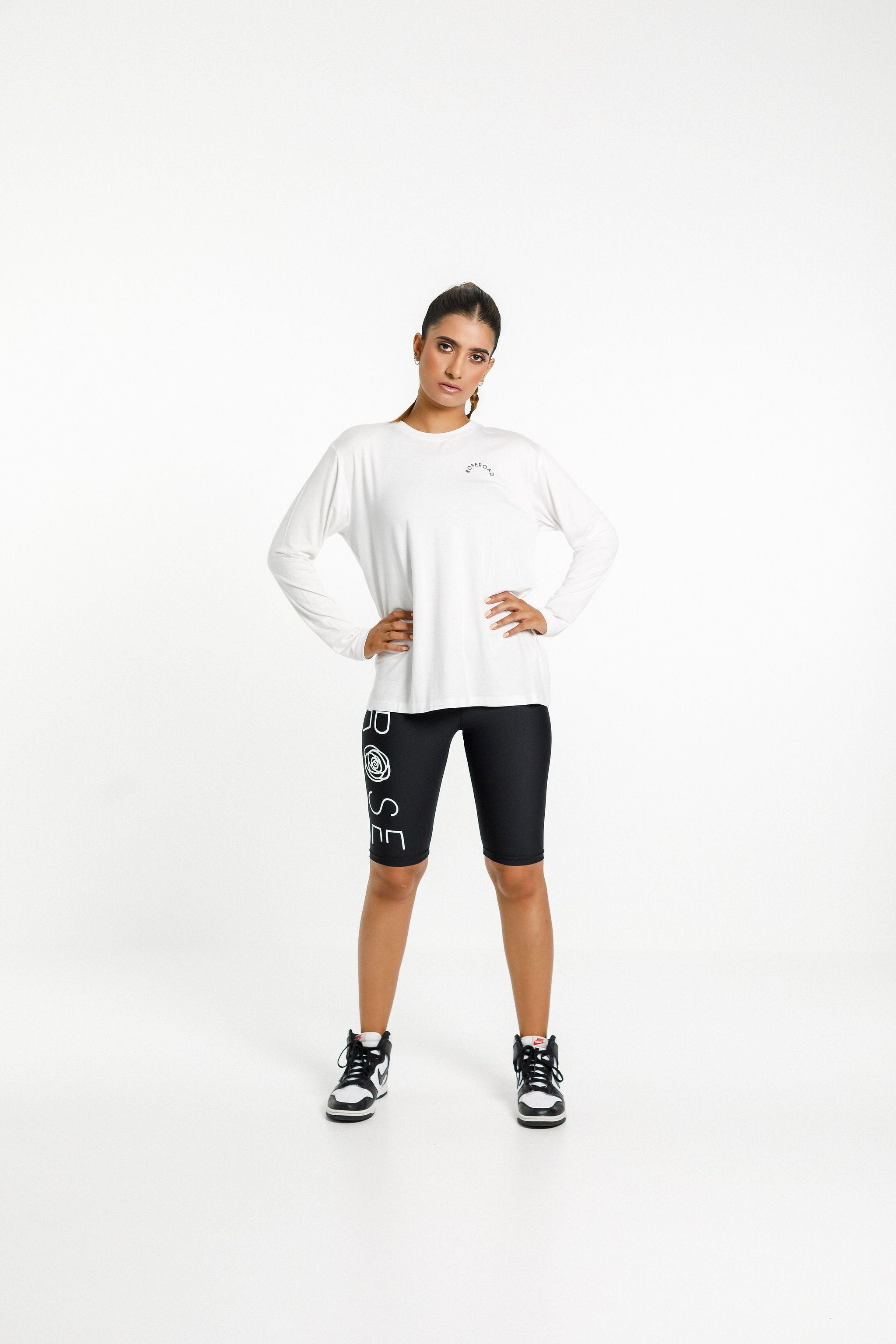 Long Sleeve Tee | White with Rose Road Arch Print