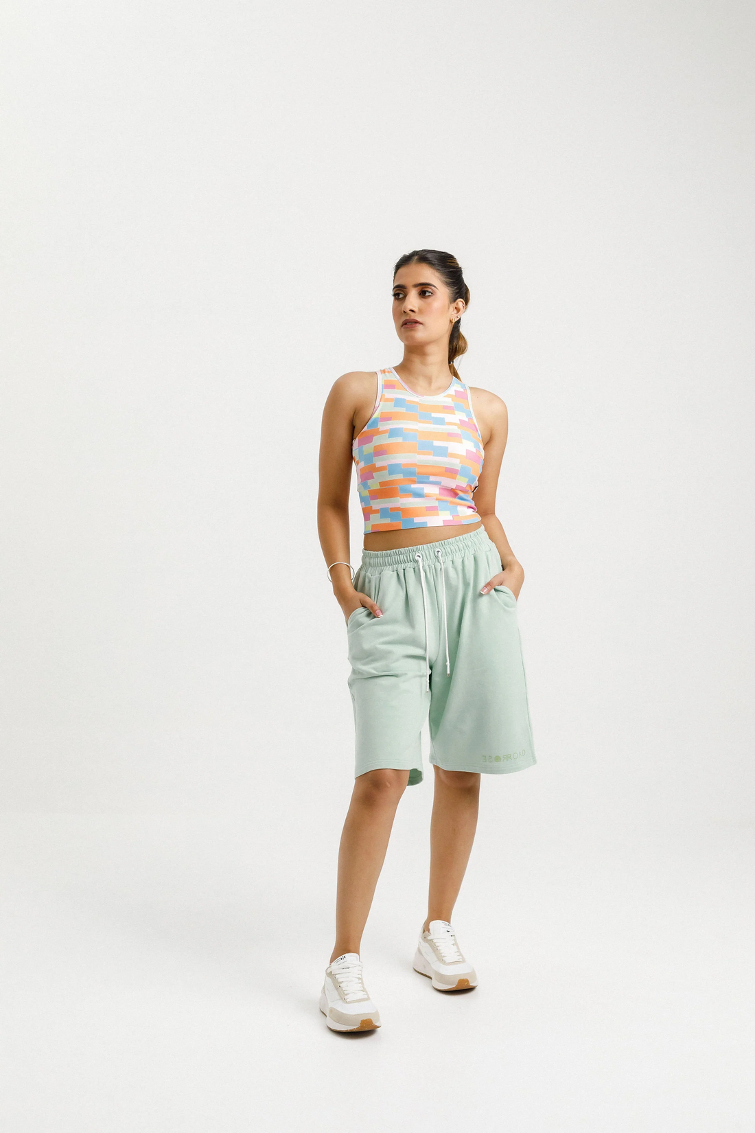Long Sweat Shorts | Seafoam with Mirror Print