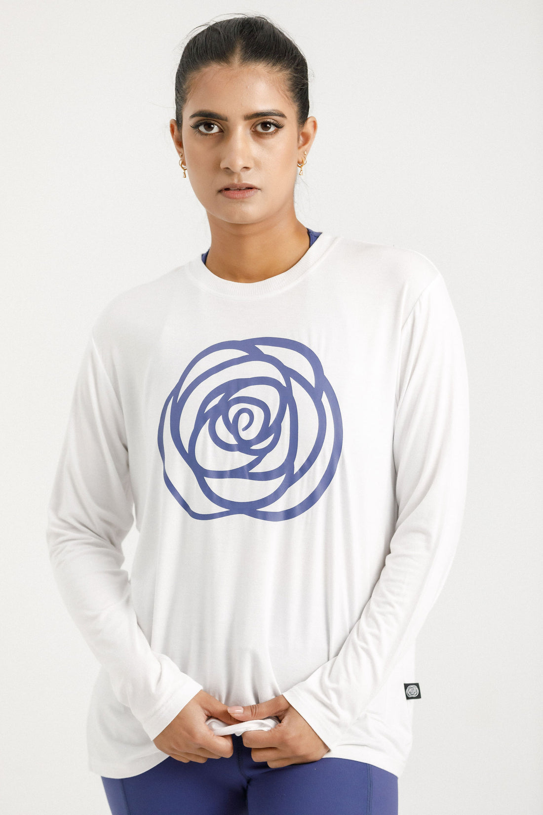 Long Sleeve Topher Tee | White with Hyacinth Rose