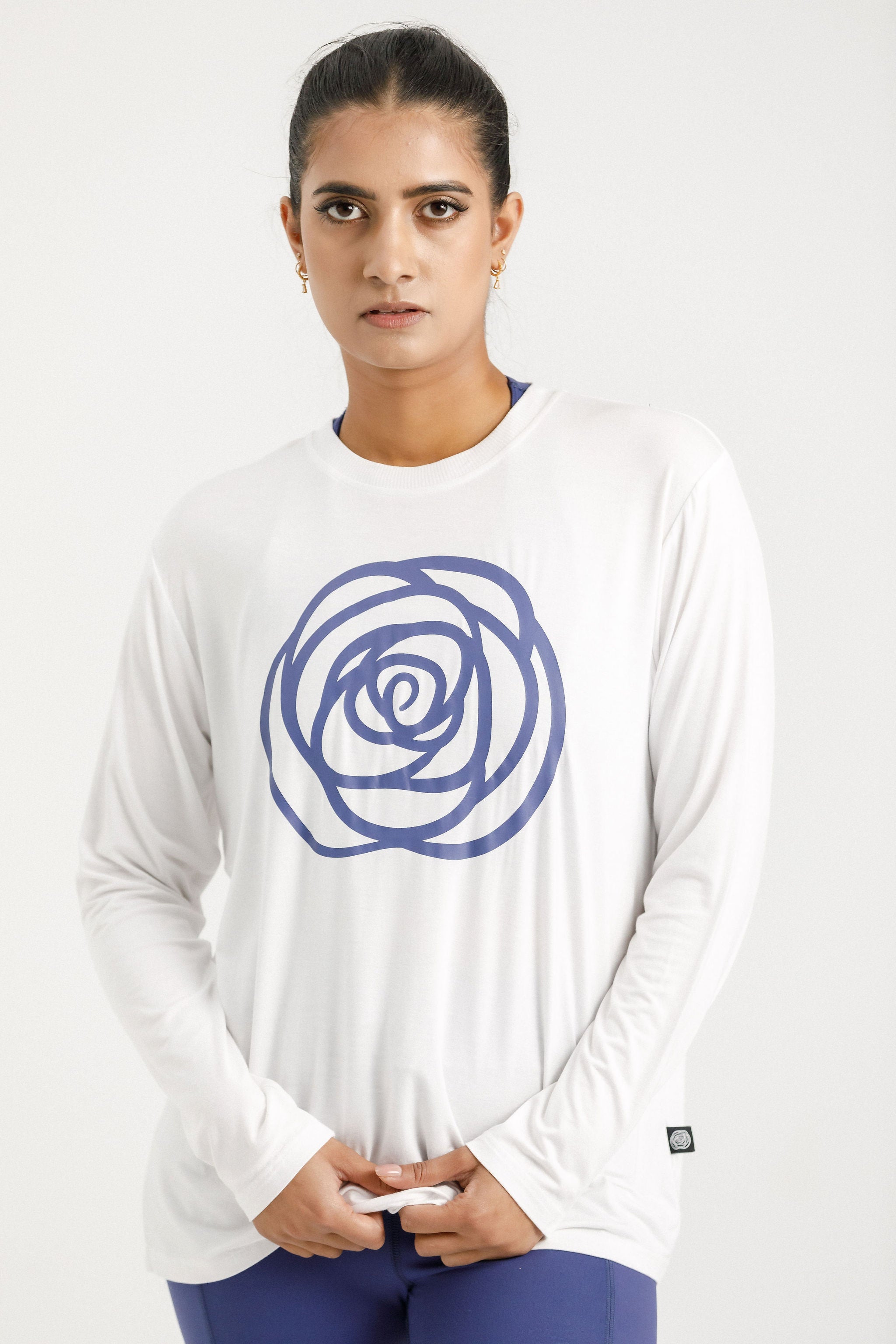 Long Sleeve Topher Tee | White with Hyacinth Rose