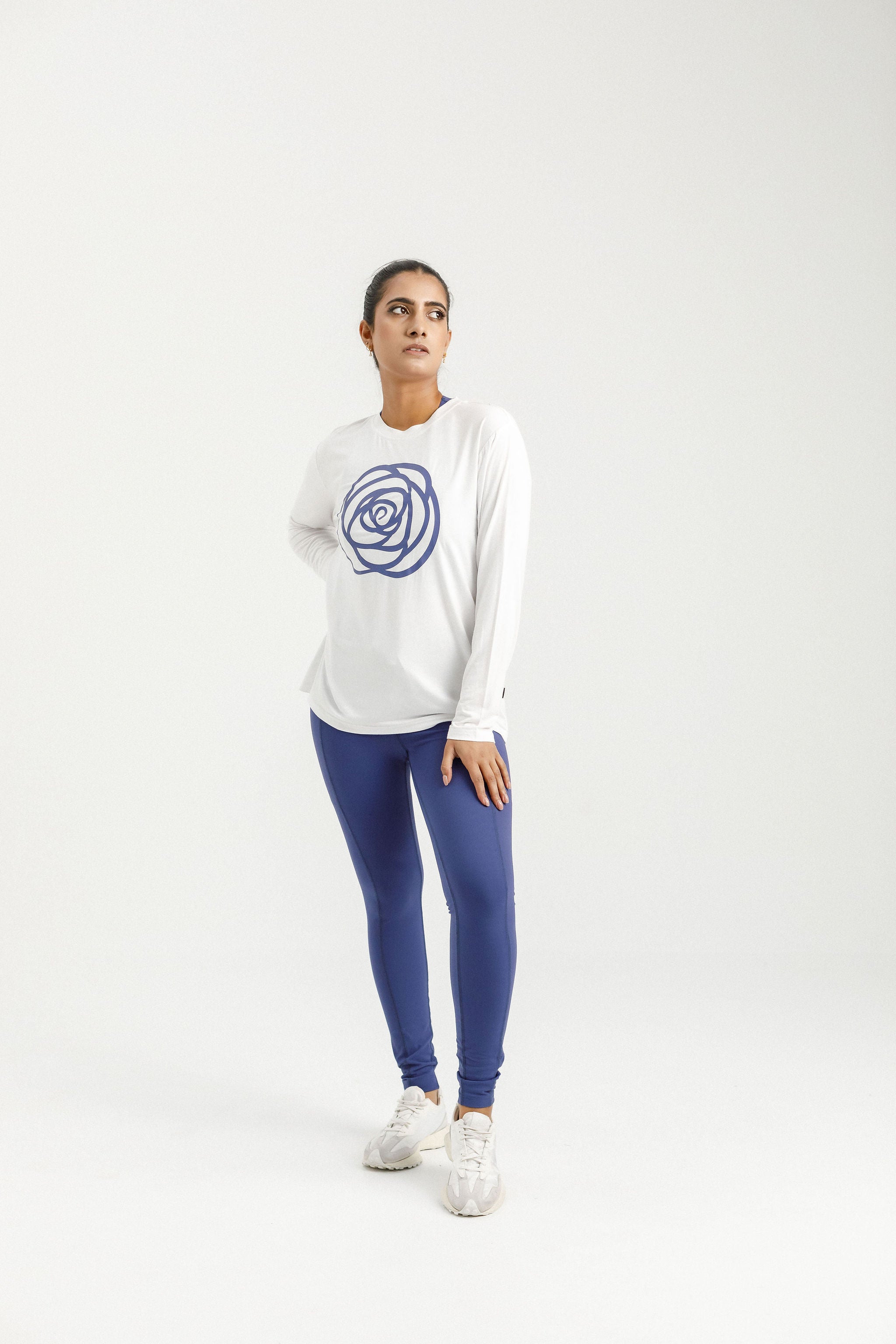 Long Sleeve Topher Tee | White with Hyacinth Rose