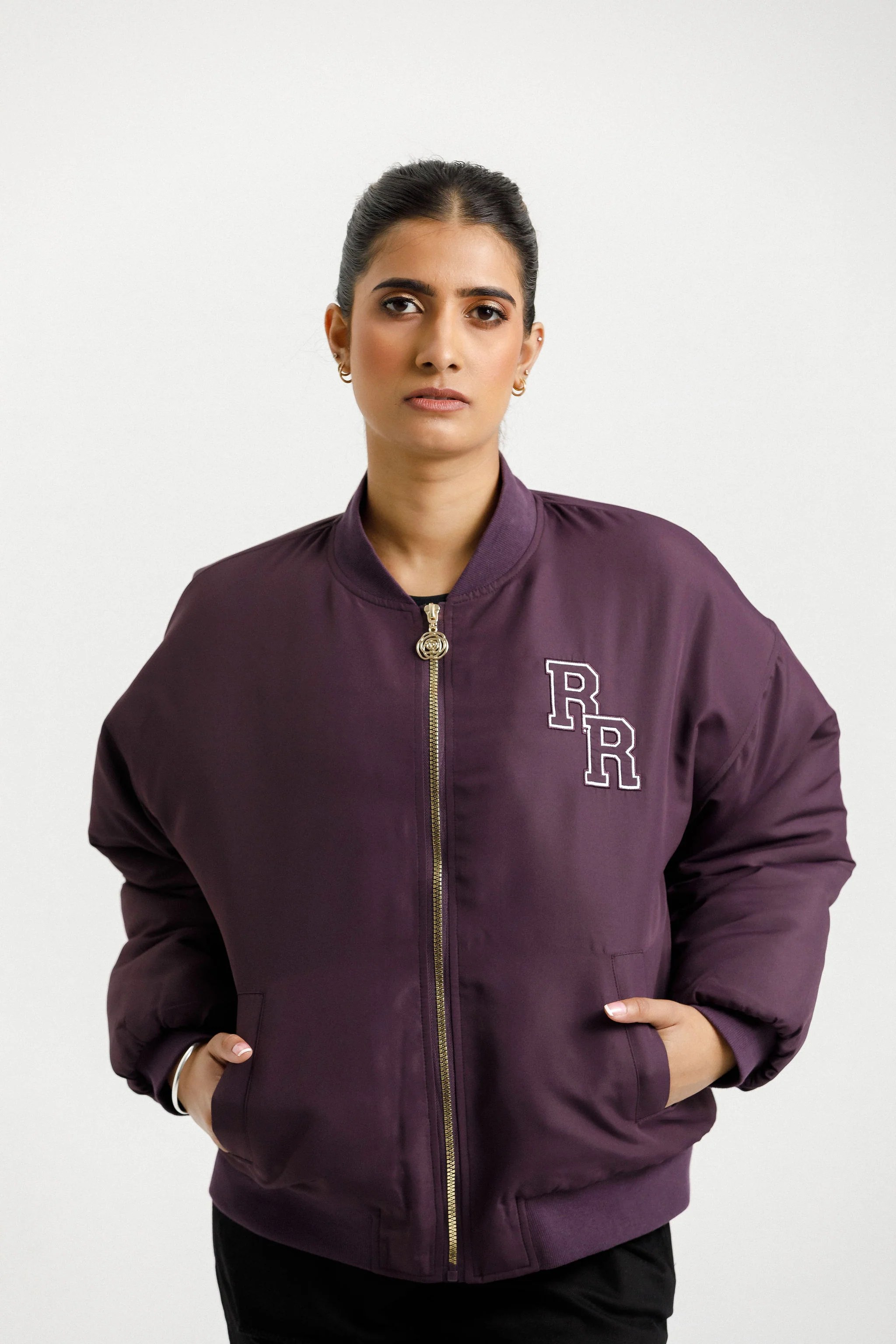 Varsity Bomber Jacket | Plum