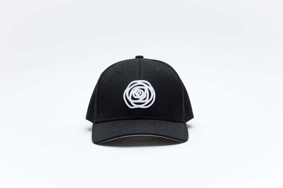 Baseball Cap | Black with White Rose