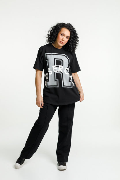 Boyfriend Tee | Black with Varsity Print