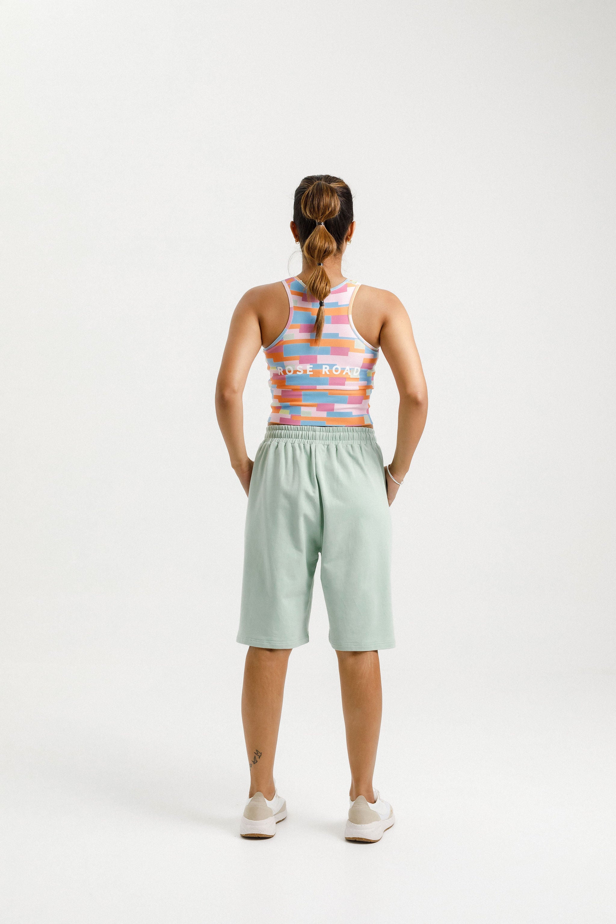Long Sweat Shorts | Seafoam with Mirror Print