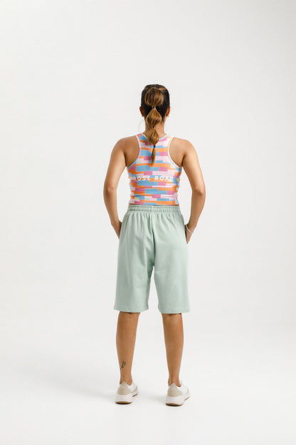 Long Sweat Shorts | Seafoam with Mirror Print