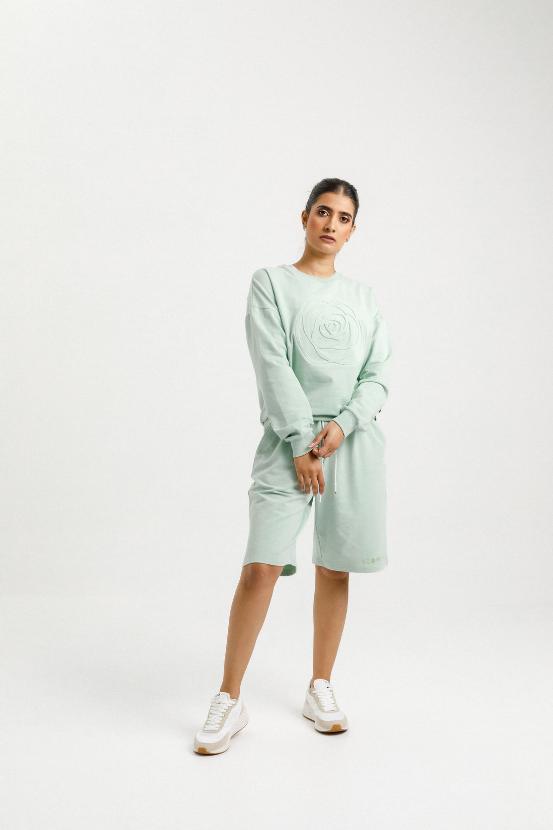 Long Sweat Shorts | Seafoam with Mirror Print