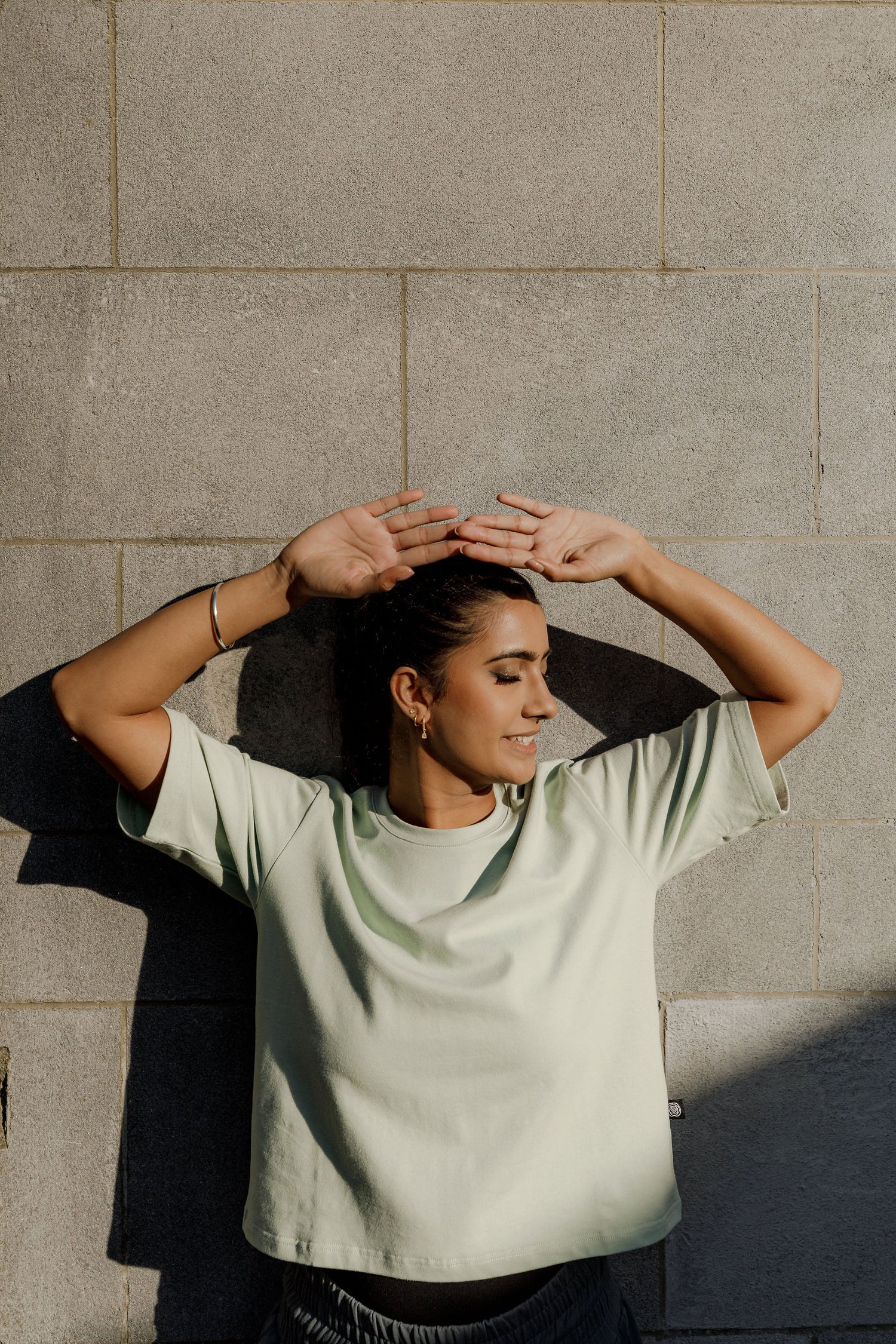 Cropped Tee | Seafoam with Mirror Print on Sleeve