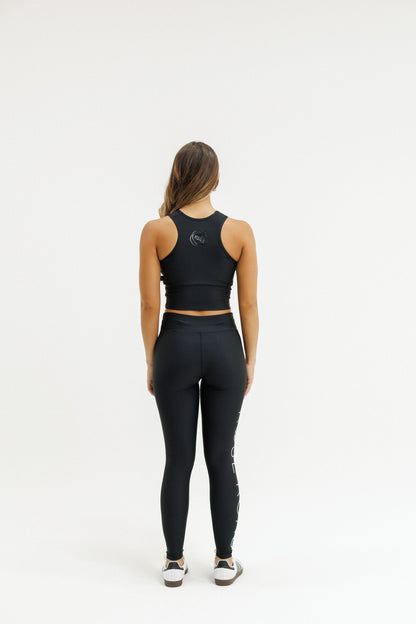 Drawstring Leggings | Black with White Logo