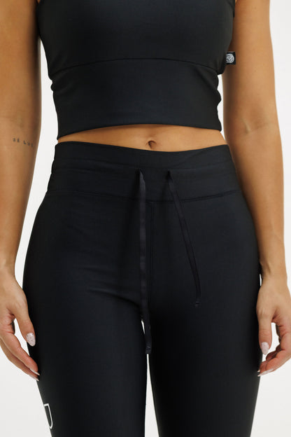 Drawstring Leggings | Black with White Logo