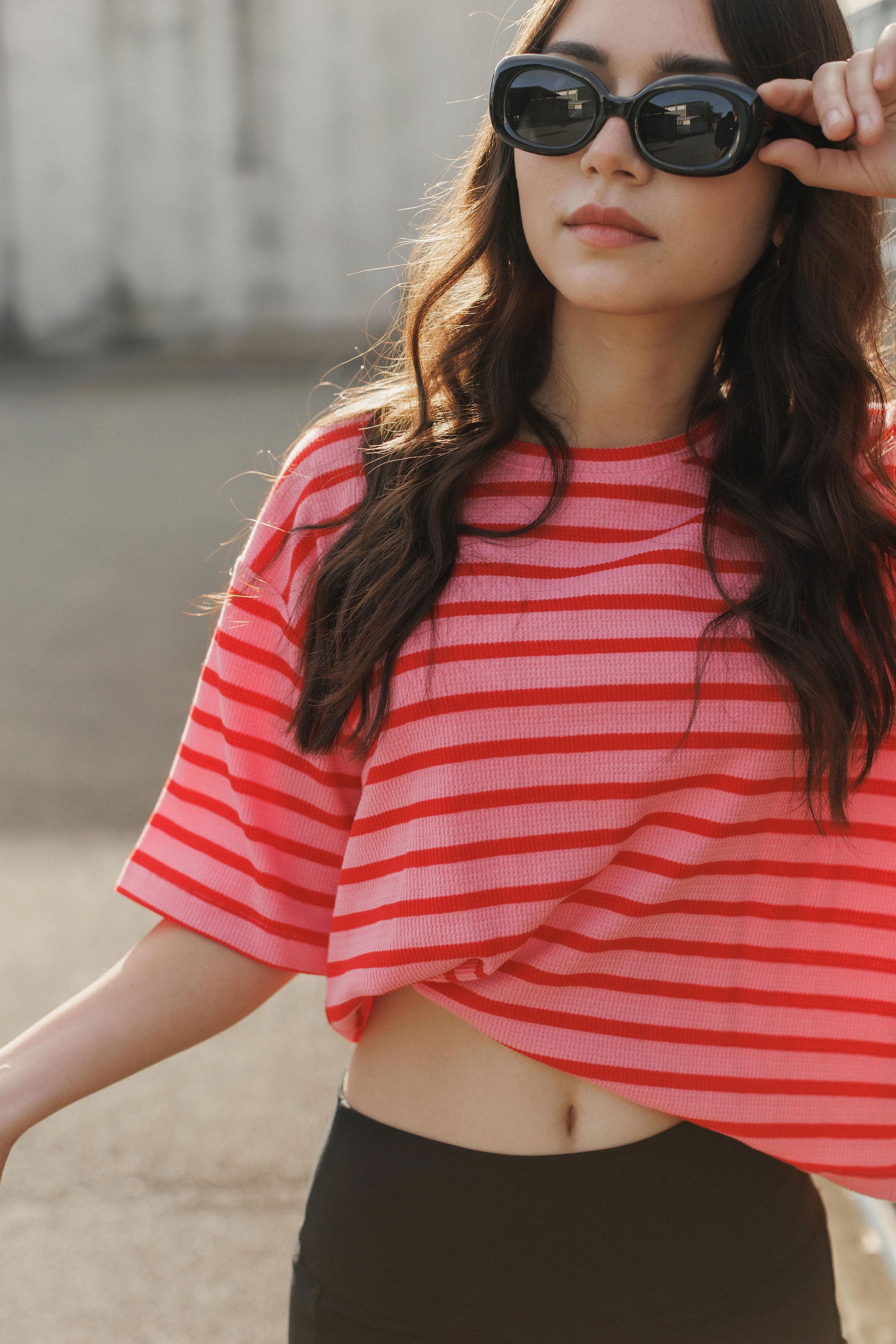 Cropped Tee | Berry Stripes