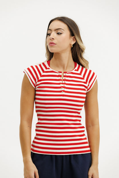 Benne Tee | Cherry Red Stripes
