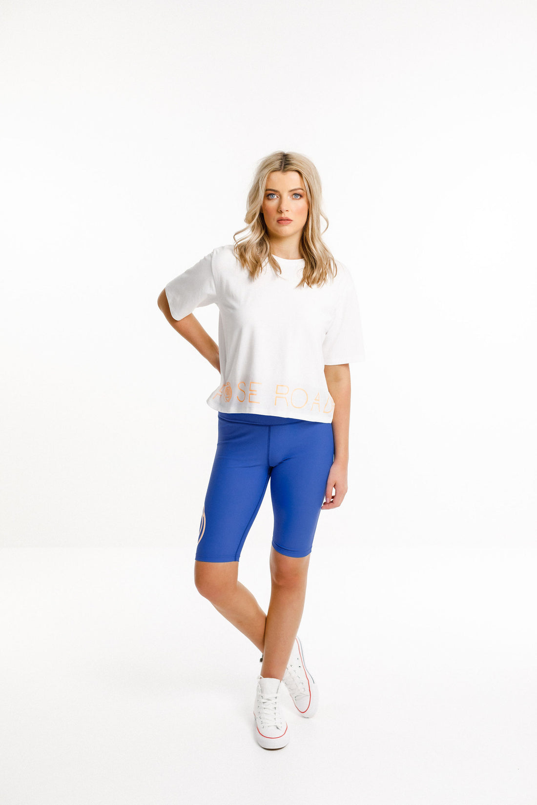 Cropped Tee | White with Peach Logo