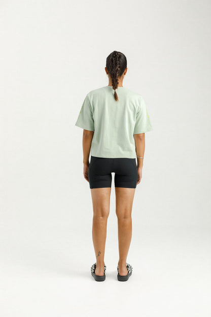 Cropped Tee | Seafoam with Mirror Print on Sleeve