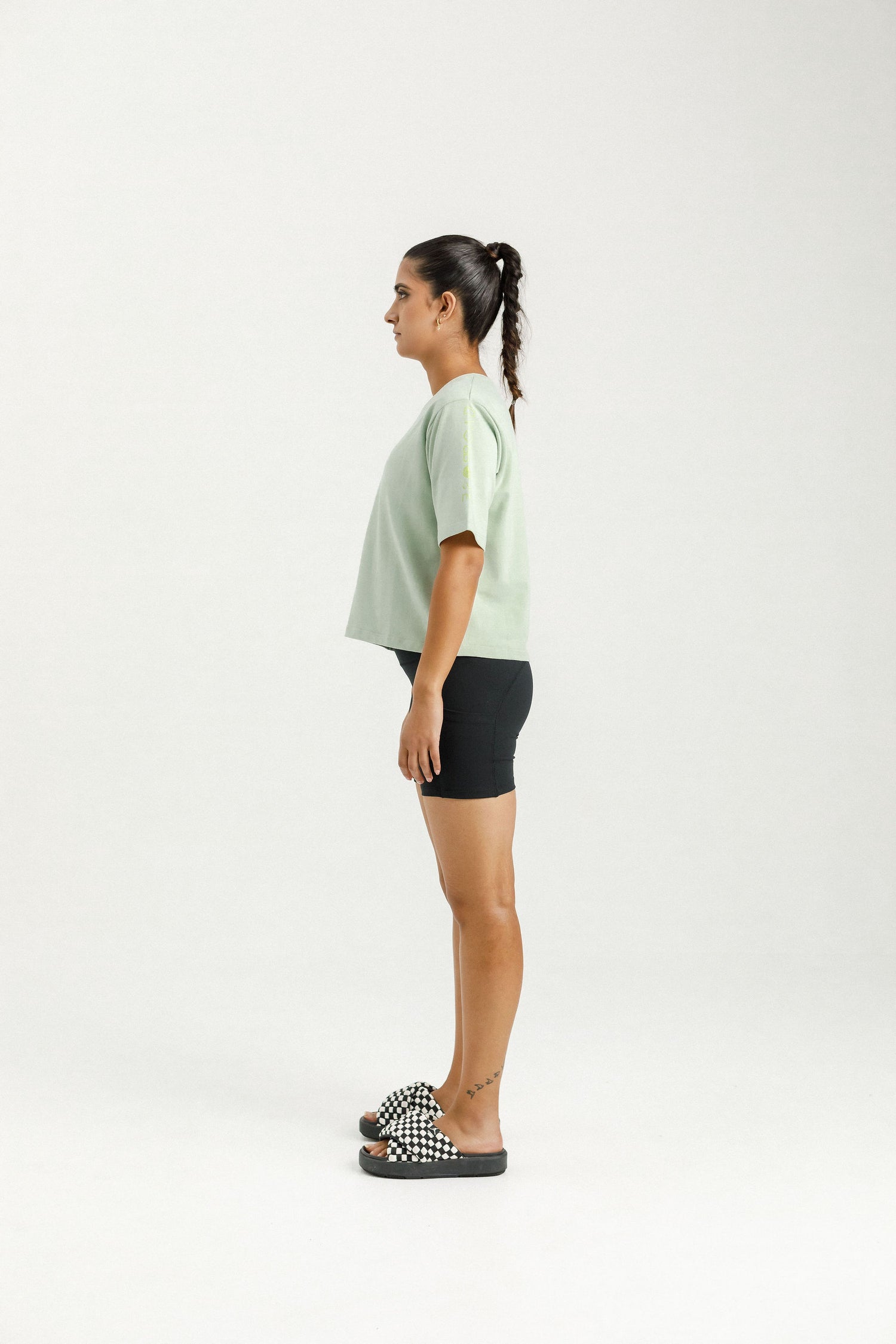 Cropped Tee | Seafoam with Mirror Print on Sleeve