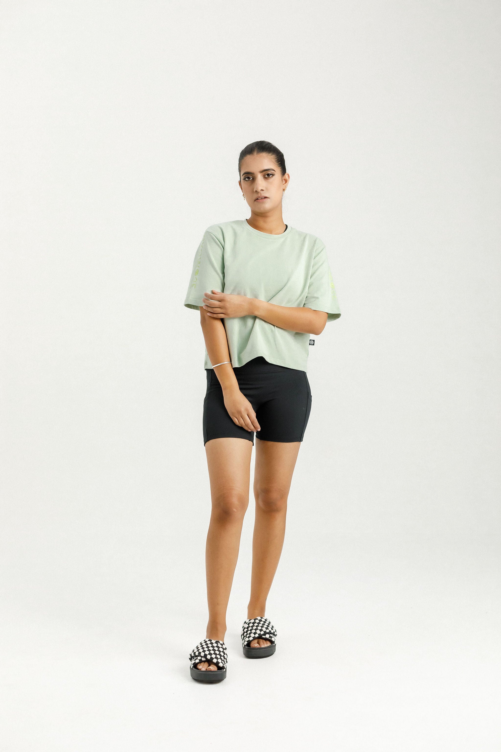 Cropped Tee | Seafoam with Mirror Print on Sleeve