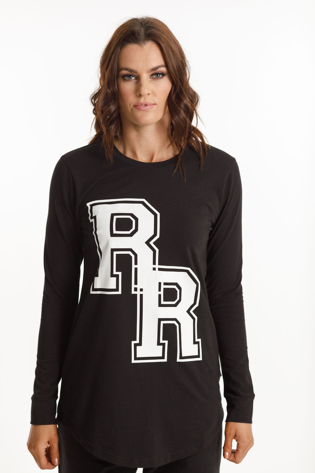 Harper Long Sleeve Tee | Black with Varsity print