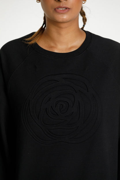 Sloppy Joe Crew | Black with Large Debossed Rose