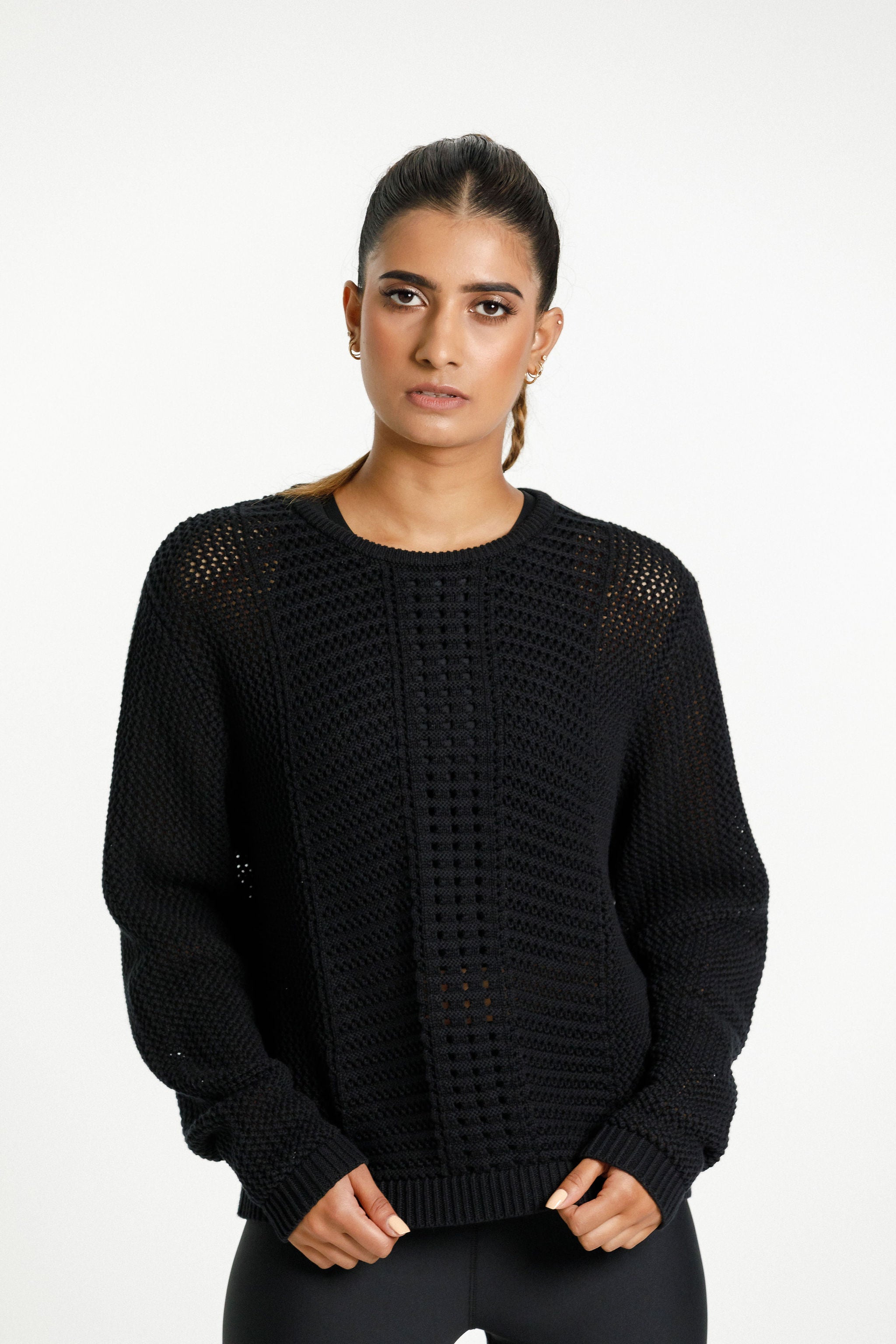 Crochet Long Sleeve Tee | Black