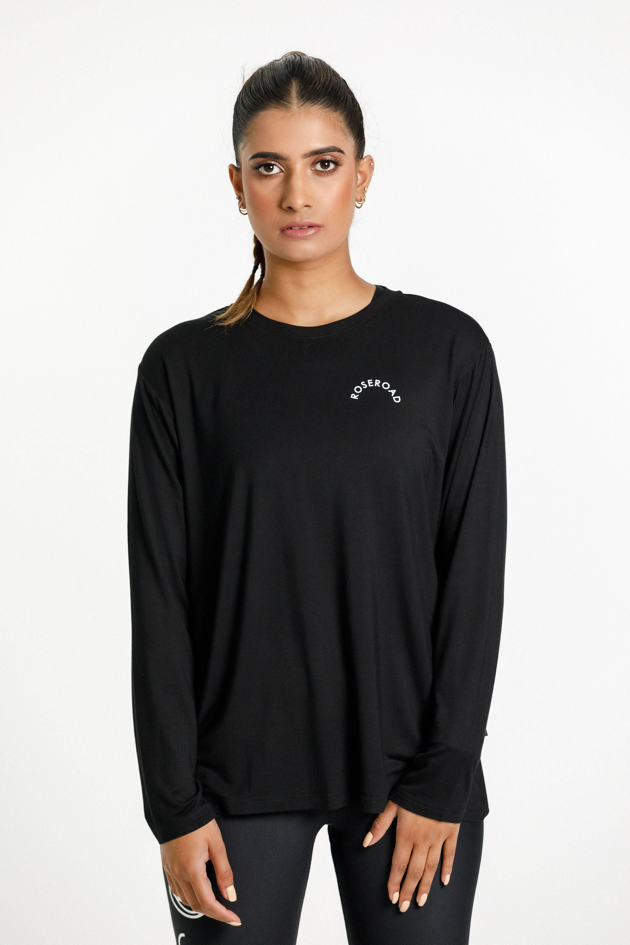 Long Sleeve Tee | Black with Rose Road Arch Print