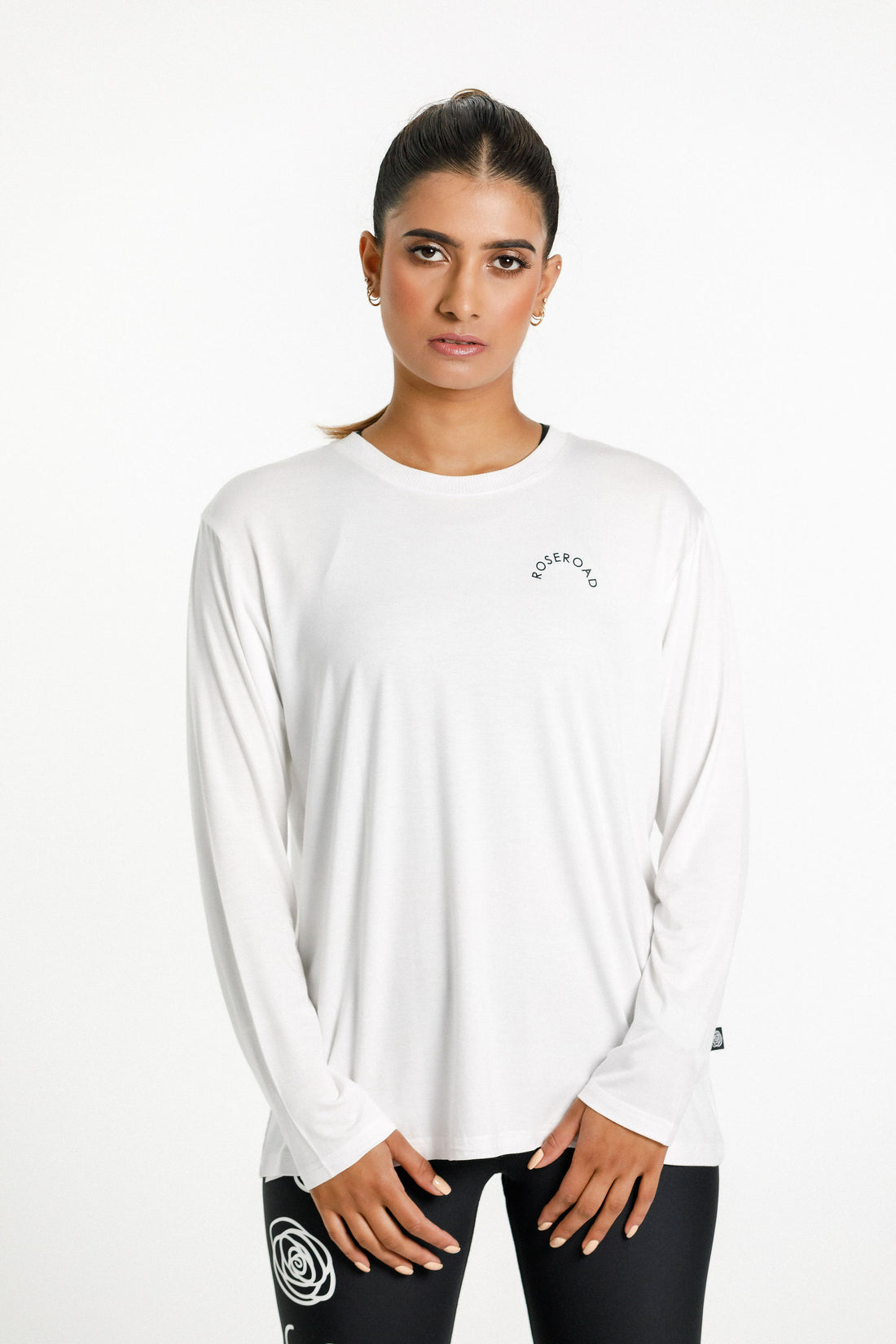 Long Sleeve Tee | White with Rose Road Arch Print