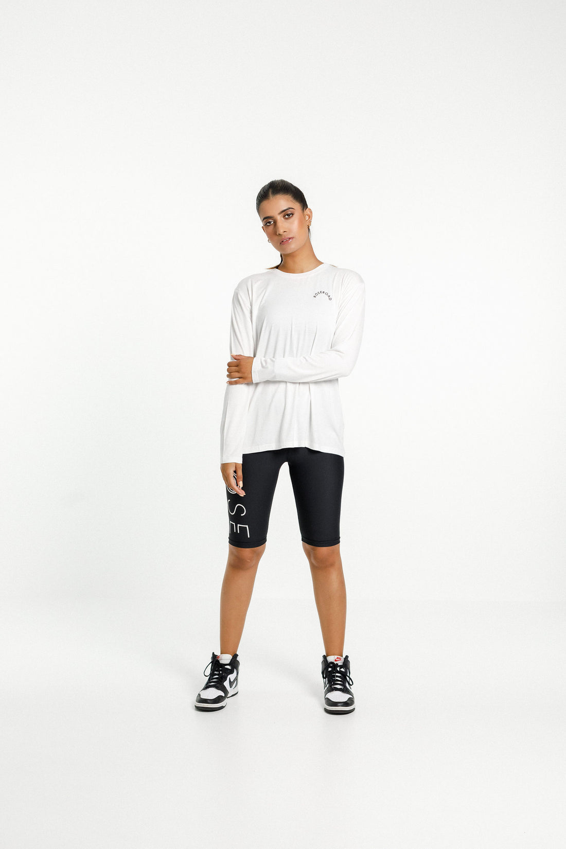 Long Sleeve Tee | White with Rose Road Arch Print