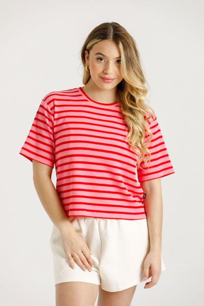 Cropped Tee | Berry Stripes