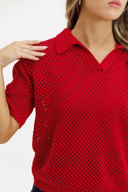 Knit Polo | Cherry Red