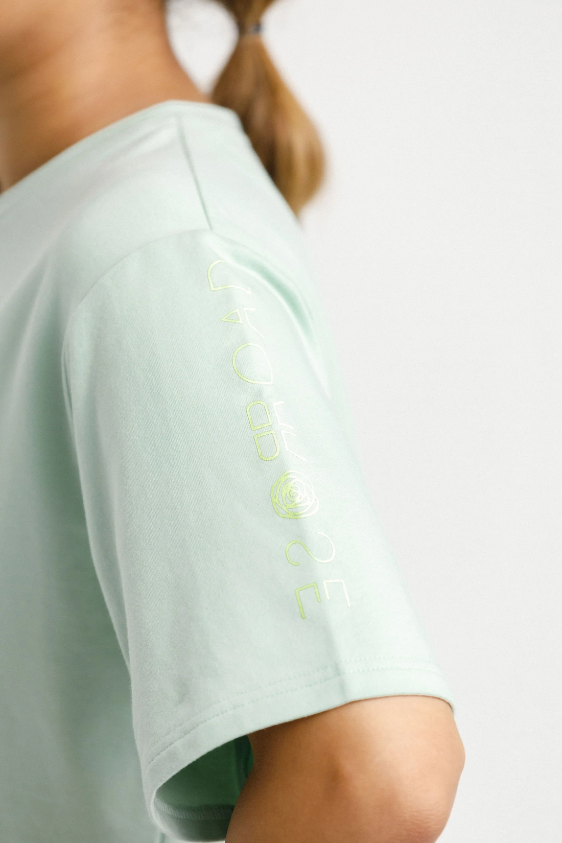 Cropped Tee | Seafoam with Mirror Print on Sleeve