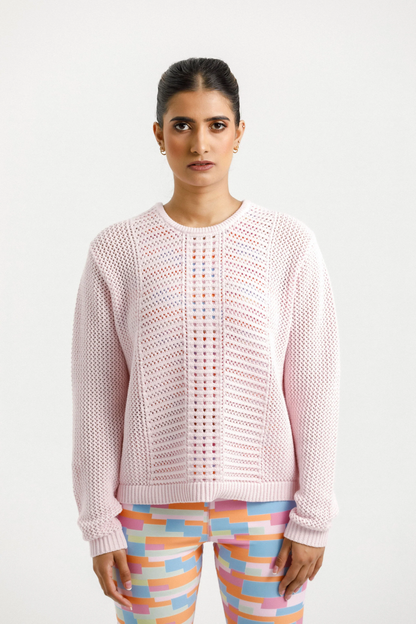 Crochet Long Sleeve Tee | Pastel Pink